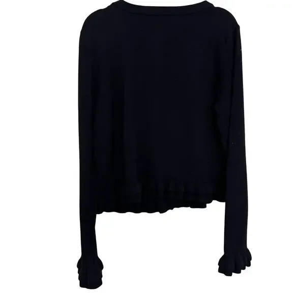 Milly Minis Black Ruffle Trim Cardigan, Girls 10, Sparkle Button Sweater - Picture 2 of 7